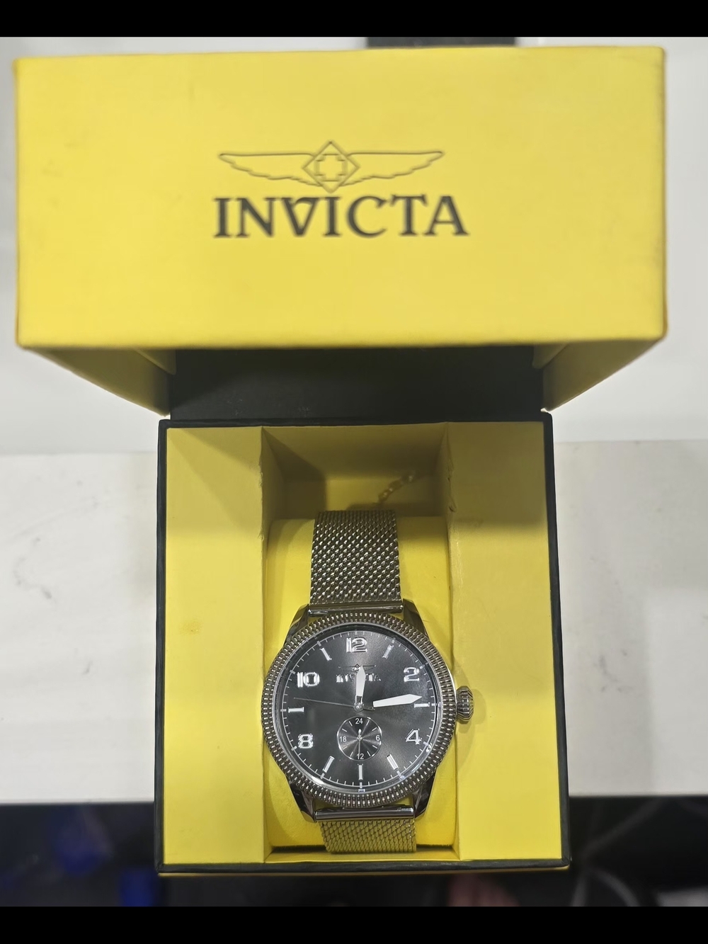 Invicta Silver Mesh Bracelet Watch with Charcoal Dial